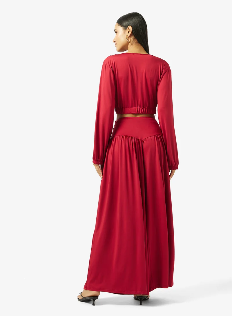 Ginger Plunge Neck Top & Pleated Pant Coord Set